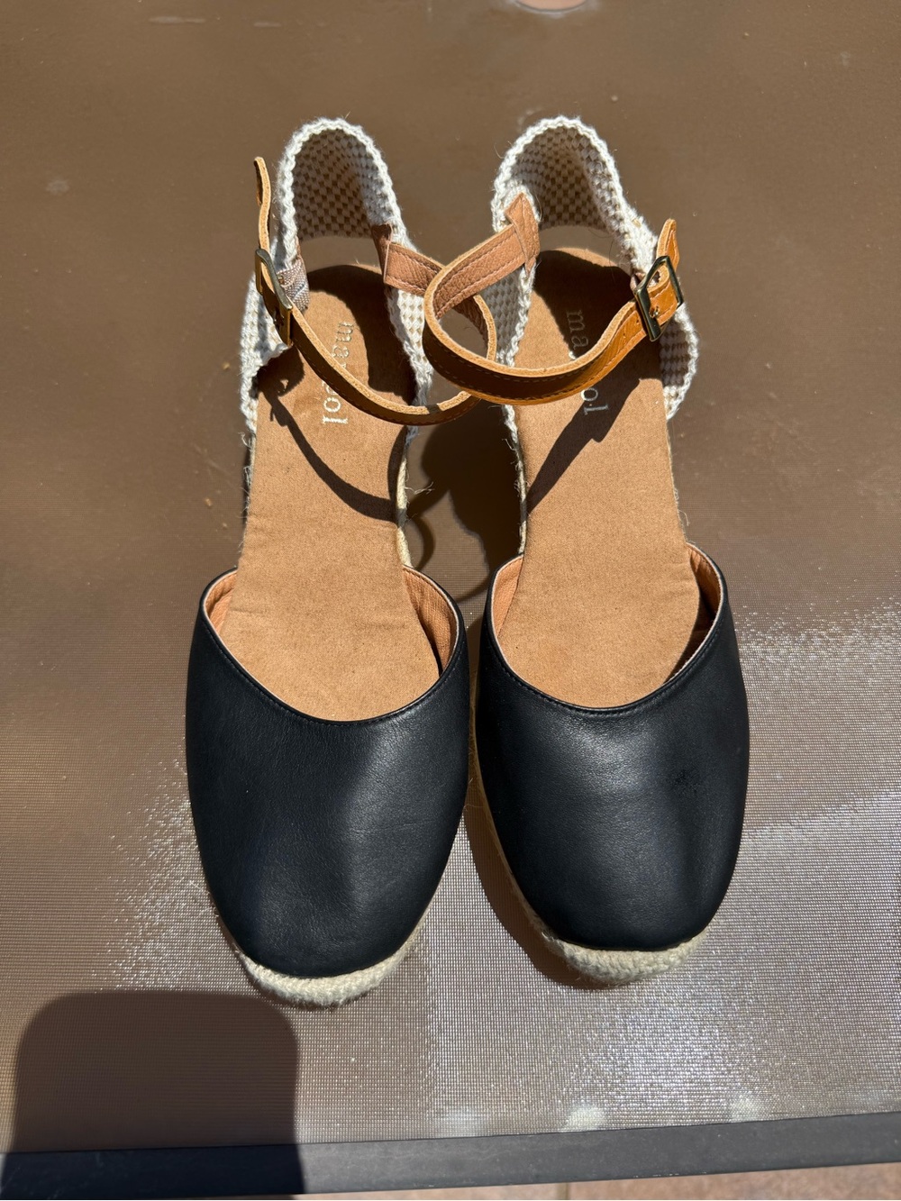 MAYPOL Beige Black 7.5 Eu 38 Spain Leather Ankle Espadrilles Anthropologie wedge
